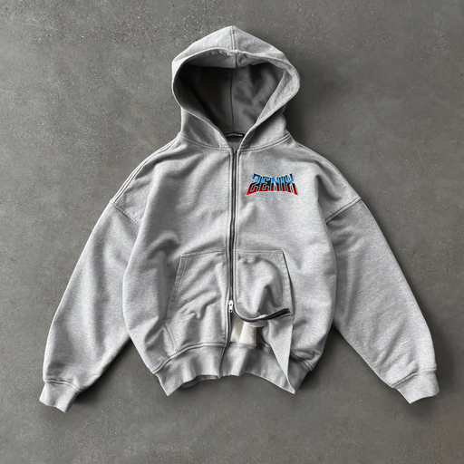 grey full zip up hoodie